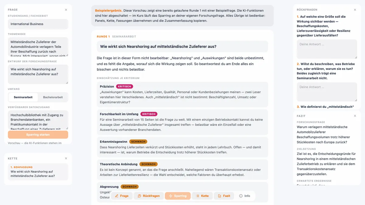 CogniApp „Forschungsfrage-Sparring“ aus dem Kurs