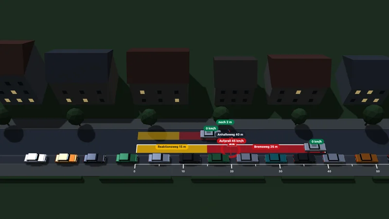 Anhalteweg – Reaktionsweg und Bremsweg (3D)