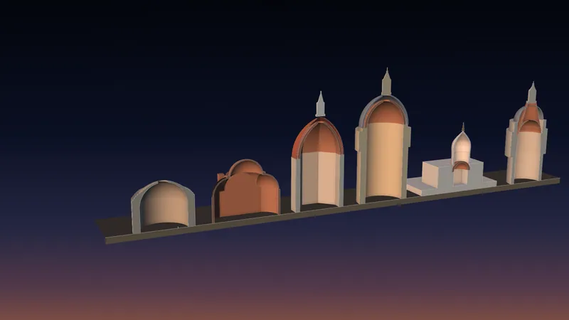Kuppeln der Welt — 1600 Jahre Spannweite im gleichen Maßstab (3D)