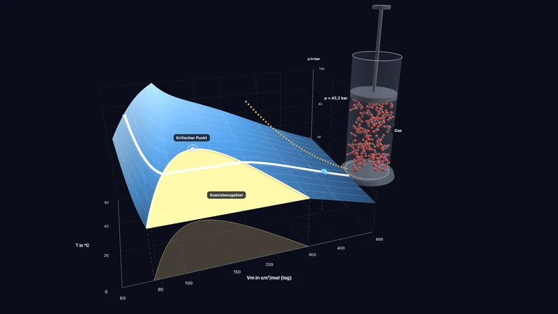 Reale Gase — CO₂-Isothermen und kritischer Punkt (3D)